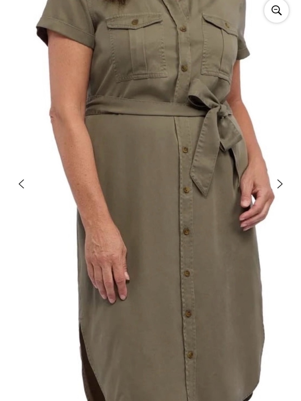 Button-Front Olive Midi Shirt Dress with Tie Waist